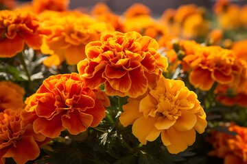 Tagetes Marigold orange and yellow flowers