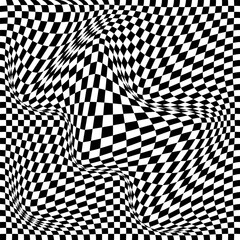 Abstract black and white chess concept 3d background. Wave pattern with the effect of illusion. Vector illustration.