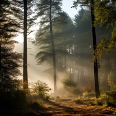 Foggy Autumn Forest: Beautiful Mist with Sun Rays