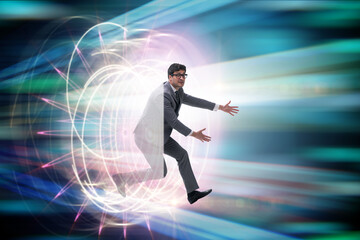 Businessman entering virtual world in business concept