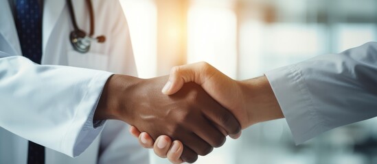 Welcome gesture and partnership between patient and medical worker during consultation With copyspace for text