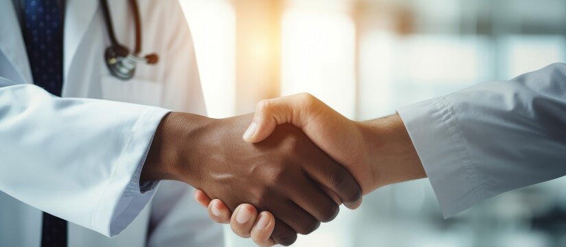 Welcome gesture and partnership between patient and medical worker during consultation With copyspace for text