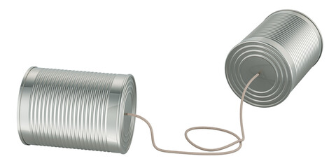 Tin can telephone, 3D rendering isolated on transparent background