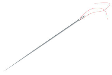 Sewing needle with sewing thread, 3D rendering isolated on transparent background