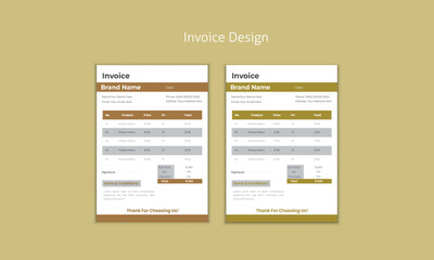 Minimal Corporate Business Invoice design template vector illustration bill form price invoice. Creative invoice template vector. business stationery design payment agreement design template 