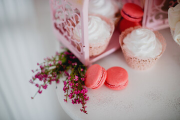 pink macaroon on a table