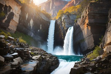 Fototapeta premium Nature's Majesty The Cascade of Power - Generative AI Edition