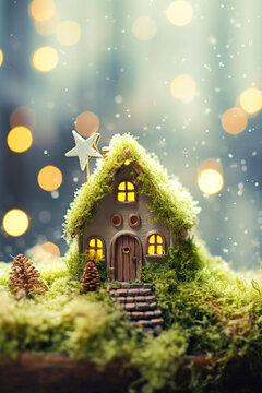Christmas Miniature House covered with Moss