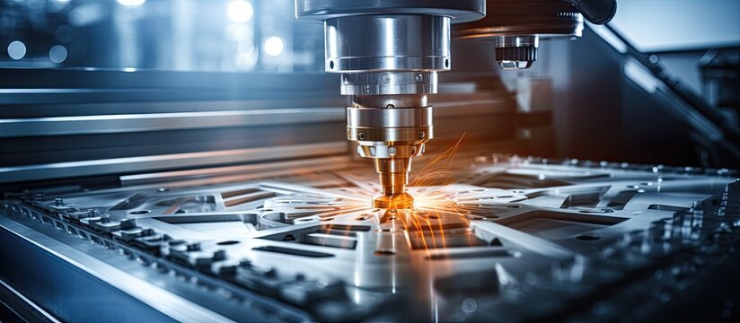 Zoomed closeup of CNC punching machine With copyspace for text