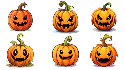 set of halloween pumpkins isolated on white background