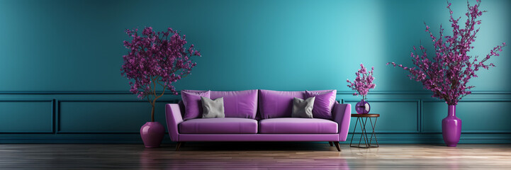 Living room home interior background. Empty Blue wall mock up