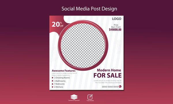 Social Media Template Banner House Architecture Service Promotion. Fully Editable Instagram And Facebook Square Post