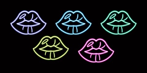Neon Romantic Set, Lips. glowing desktop icon, neon sticker, neon figure, glowing figure, neon geometrical figures 