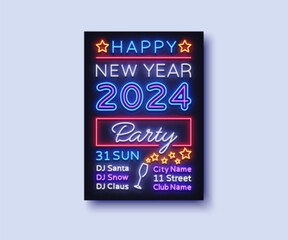 Colorful new year neon 2024 in retro style on light background. Vector illustration