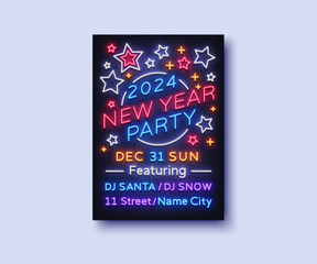 Vintage new year neon 2024, great design for any purposes. Vector illustration
