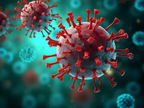 Influenza flu virus, influenza virus showing surface glycoprotein spikes hemagglutinin and neuraminidase, flu season concept 3d rendering. Background for business and advertising.