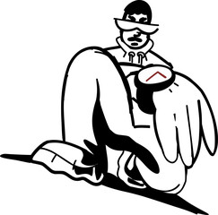 Stylish guy with a watch. Hand drawn modern illustration. Isolated design element. Poster, print template.