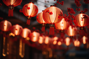 Naklejka premium Lively Illumination, Traditional Asian New Year Red Lamps Festival