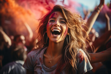Female fans of soccer, women on the stand of soccer, supporting their favorite team, emotions joy laughter and shouts of joy and support fan club