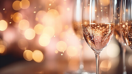 Cheers to Forever, Close-up of Champagne Glasses on a Vibrant Background, Perfect for Party or Wedding Concepts