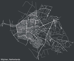 Detailed hand-drawn navigational urban street roads map of the Dutch city of WIJCHEN, NETHERLANDS with solid road lines and name tag on vintage background - obrazy, fototapety, plakaty