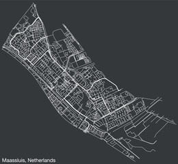 Detailed hand-drawn navigational urban street roads map of the Dutch city of MAASSLUIS, NETHERLANDS with solid road lines and name tag on vintage background