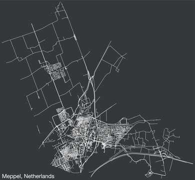 Detailed hand-drawn navigational urban street roads map of the Dutch city of MEPPEL, NETHERLANDS with solid road lines and name tag on vintage background
