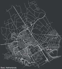 Detailed hand-drawn navigational urban street roads map of the Dutch city of BEST, NETHERLANDS with solid road lines and name tag on vintage background