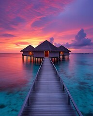 tropical paradise maldives style huts.  - obrazy, fototapety, plakaty