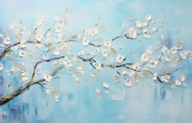 cherry blossom in spring sky - oil painting - Generative Ai - obrazy, fototapety, plakaty