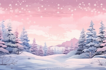 Winter snowy forest landscape in pastel colors.