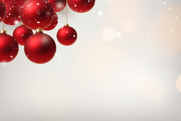 Christmas background with hanging red balls with space for text.