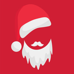 Santa Claus beard and hat on red background