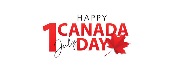 Text HAPPY CANADA DAY and maple leaf on white background
