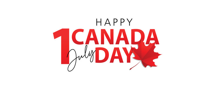 Text HAPPY CANADA DAY and maple leaf on white background