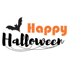 Text HAPPY HALLOWEEN and bat on white background