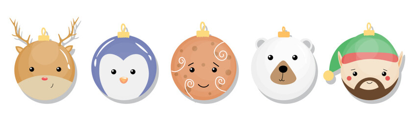 Set of different creative Christmas balls on white background