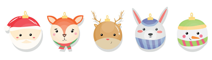 Set of different creative Christmas balls on white background