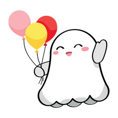 Cute ghost with balloons on white background