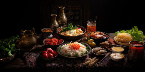 Delicious breakfast plate on the table. 