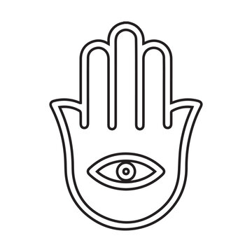 Ahimsa hand on white background. Symbol of Jainism