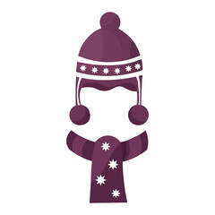 Cute winter hat and scarf for children on white background