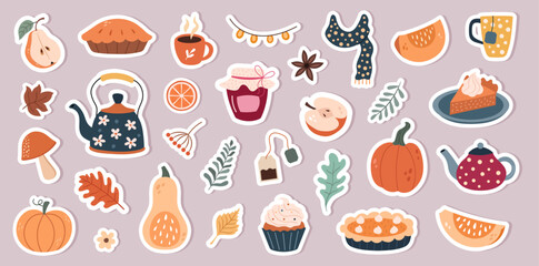 Cozy set of seasonal autumn stickers