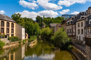 Fototapeta na wymiar View of Grund district and Alzette river in Luxembourg City