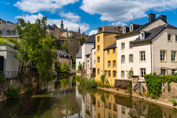 Fototapeta na wymiar View of Grund district and Alzette river in Luxembourg City
