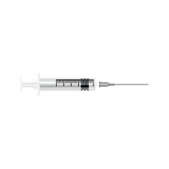 Syringe with medicine on white background