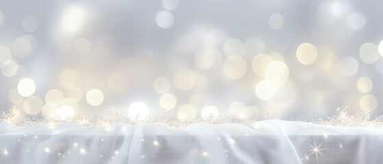 Bokeh winter background. Glitter vintage lights background.  silver and white.
 - obrazy, fototapety, plakaty