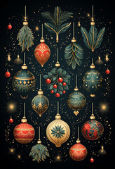 Celebratory Christmas Tree Ornaments Poster
