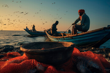 Fishermen's Pursuit. Captivating Scenes of Arab Fishing Communities in Action Along the Coast


 - obrazy, fototapety, plakaty