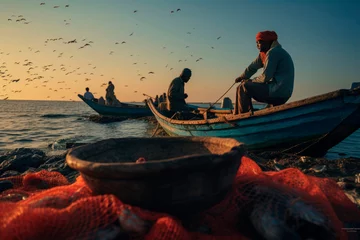 Fototapeten Fishermen's Pursuit. Captivating Scenes of Arab Fishing Communities in Action Along the Coast    © Mr. Bolota